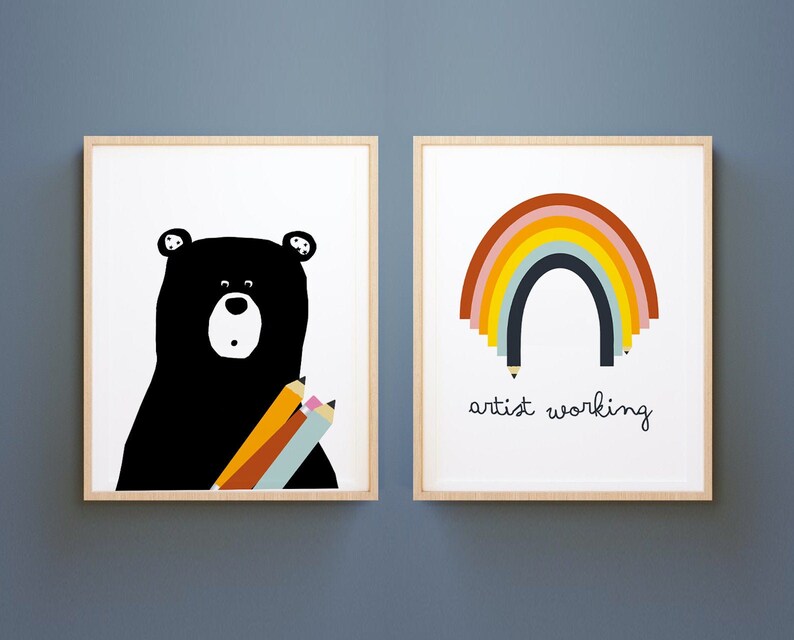 Artist working, Set of 2 Colourful Prints