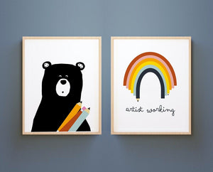 Artist working, Set of 2 Colourful Prints